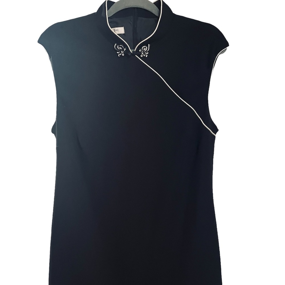 Vintage Evan Picone Black and White Mandarin Collar Dress 16